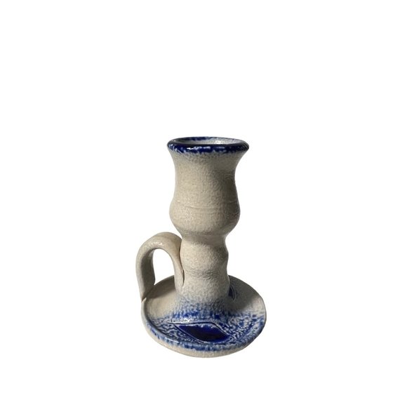 1 Williamsburg Pottery Candlestick Holder Primitive Folkart Americano Blue gray - Picture 2 of 9